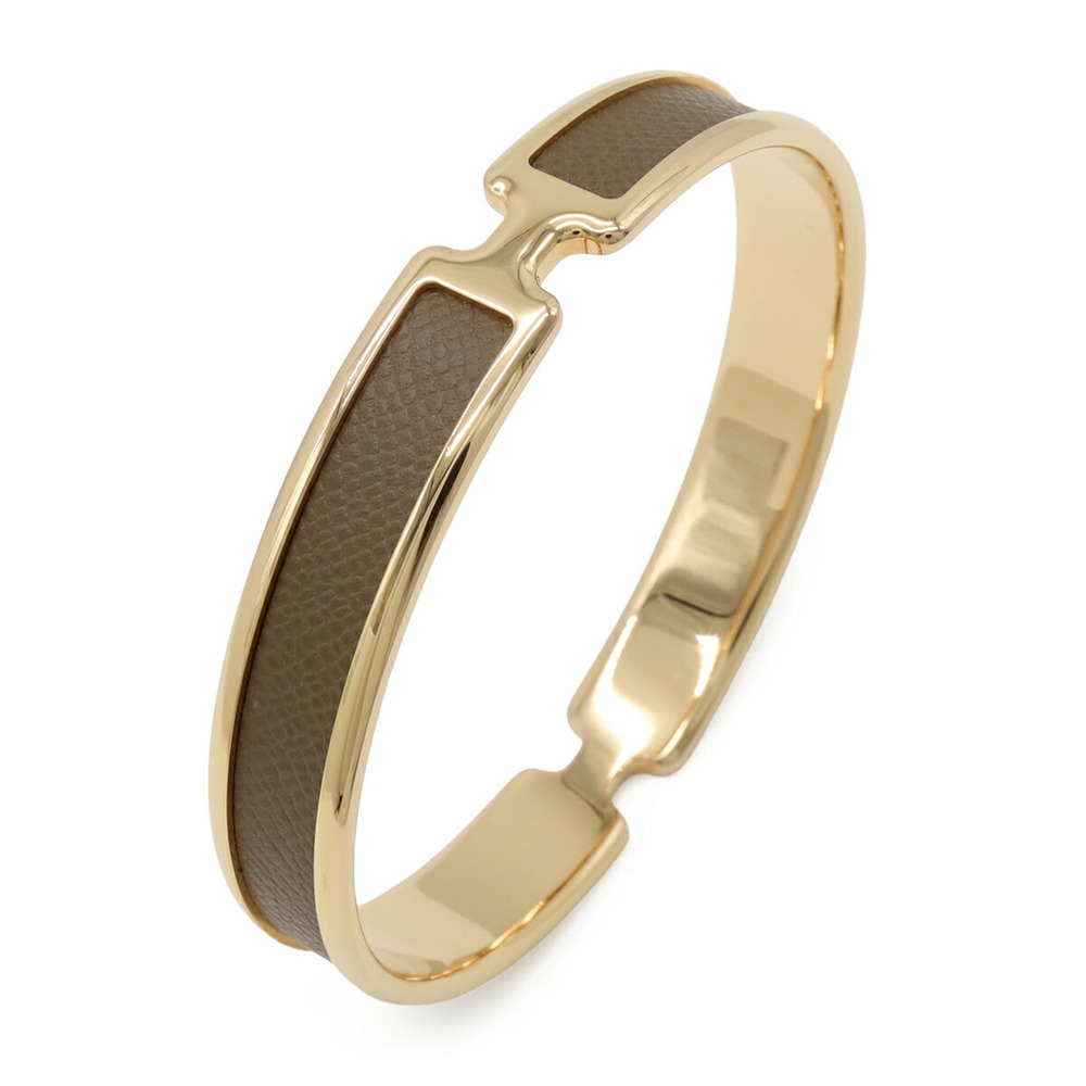 HERMES Gold Leather Charm Bracelet